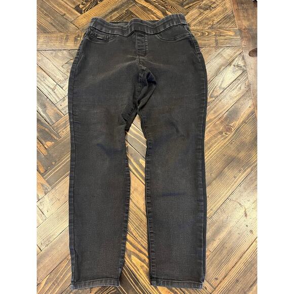 Nine West Black Pull On Skinny Jean Pants Women 12 Goth Grunge Stretchy Dark - Picture 1 of 12